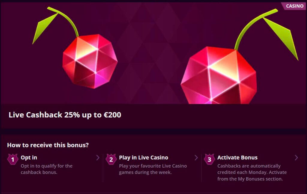cashback bonus malina casino