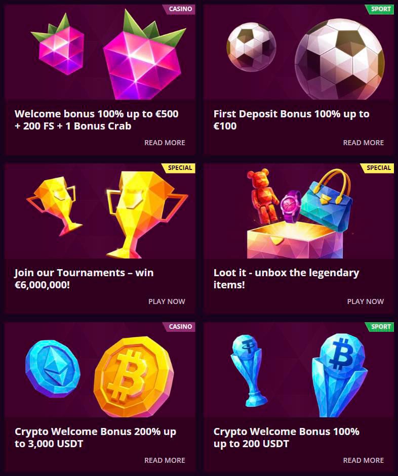 top bonuses malina casino
